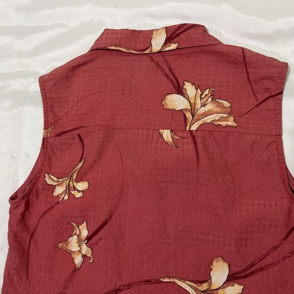 2 Tommy Bahama 100% SILK Sleeveless Hawaiian Shirt Floral Tropical Button S - Picture 8 of 16